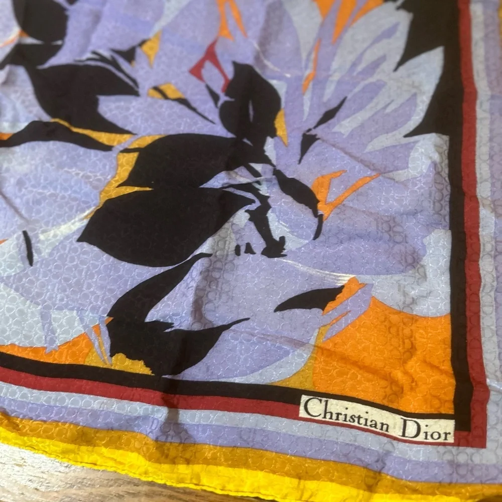 Christian Dior 100% Silk Scarf Floral Print Multicolor Colorful
